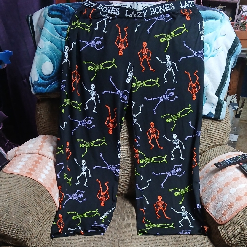 Adult Skeleton Pajama Pants - Black with Multicolor Skeletons